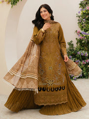 MAHNUR-3PC LAWN LASEWORK EMB SHIRT WITH CHIFFON PRINTED DUPATTA AND TROUSER -NC-2606