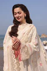 QALAMQAR-3PC LAWN CHIKANKARI EMBROIDERED SHIRT WITH KHADDI NET EMB DUPATTA AND TROUSER-NC-2663