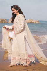 QALAMQAR-3PC LAWN CHIKANKARI EMBROIDERED SHIRT WITH KHADDI NET EMB DUPATTA AND TROUSER-NC-2663