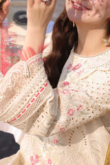 QALAMQAR-3PC LAWN CHIKANKARI EMBROIDERED SHIRT WITH KHADDI NET EMB DUPATTA AND TROUSER-NC-2663