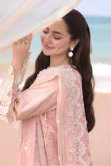 QALAMQAR-3PC LAWN EMBROIDERED SHIRT WITH KHAADI NET EMBROIDERED DUPATTA AND TROUSER -NC-2698