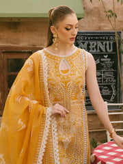 MAHNUR-3PC LAWN CHIKAANKARI EMBROIDERED SHIRT WITH KHADDI NET EMB DUPATTA AND TROUSER -NC-2604