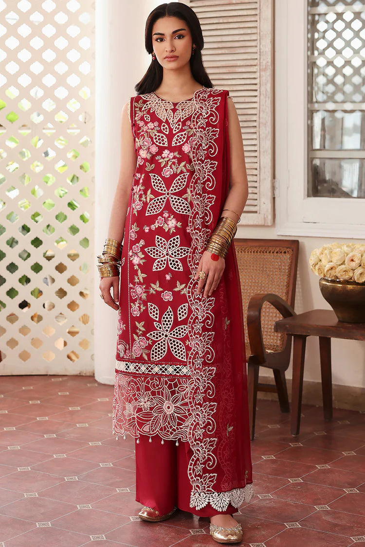 MAHNUR-3PC LAWN EMBROIDERED SHIRT WITH KHADDI NET EMBROIDERED DUPATTA AND TROUSER-NC-2637