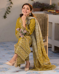 JADE-3PC LAWN SEQUIN EMBROIDERED SHIRT WITH CHIFFON PRINTED EMB DUPATTA & TROUSER-NC-2628