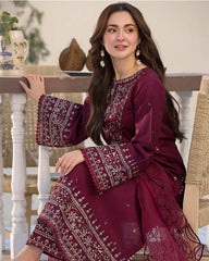 QALAMQAR-3PC LAWN EMBROIDERED SHIRT WITH ORGANZA EMBROIDERED DUPATTA AND EMB TROUSER-NC-2632