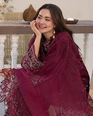 QALAMQAR-3PC LAWN EMBROIDERED SHIRT WITH ORGANZA EMBROIDERED DUPATTA AND EMB TROUSER-NC-2632