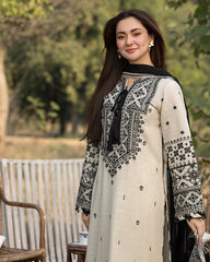 QALAMQAR-3PC LAWN EMBROIDERED SHIRT WITH CHIFFON EMBROIDERED DUPATTA AND EMB TROUSER-NC-2600