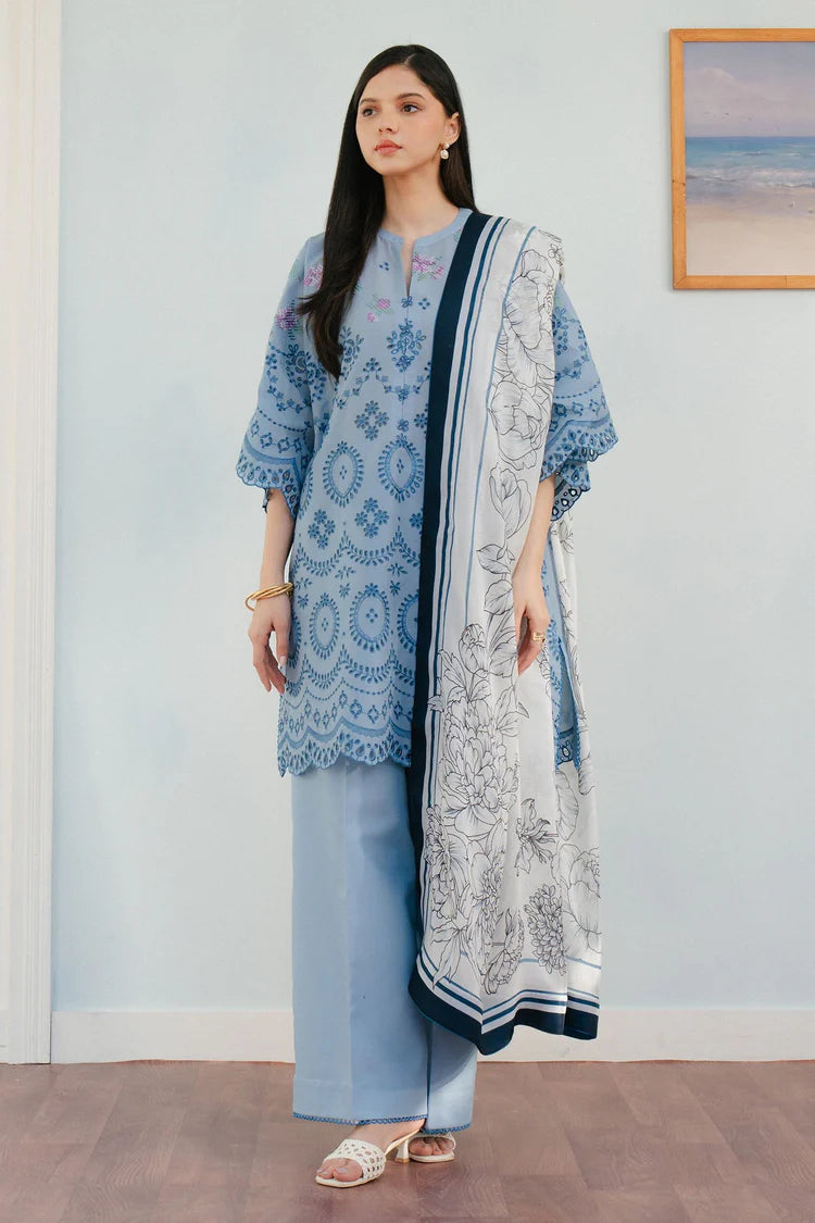 ZARA SHAH JAHAN-3PC LAWN EMBROIDERED SHIRT WITH CHIFFON PRINTED DUPATTA AND TROUSER-NC-2637