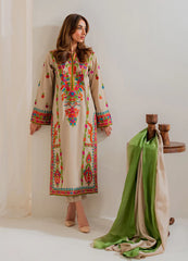 VINTAGE-3PC LAWN EMBROIDERED SHIRT WITH CHIFFON TYE&DYE DUPATTA & TROUSER-NC-2636
