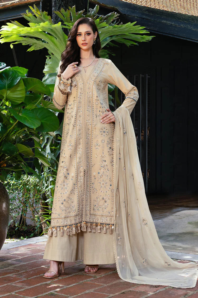 ETHNIC-3PC LAWN EMBROIDERED SHIRT WITH KHAADI NET EMBROIDERED DUPATTA AND TROUSER -NC-2658