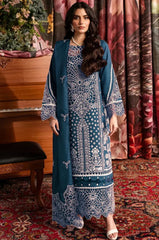 QALAMQAR-3PC CHIKANKAARI LAWN LASER WORK EMBROIDERED SHIRT WITH KHADDI NET EMBROIDERED DUPATTA AND TROUSER-NC-2612