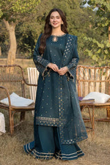 JADE-3PC LAWN EMBROIDERED SHIRT WITH ORGANZA EMBROIDERED DUPATTA AND TROUSER -NC-