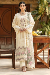ELAF-3PC LAWN CHIKANKARI EMBROIDERED SHIRT WITH CHIFFON PRINTED DUPATTA AND TROUSER-NC-2671