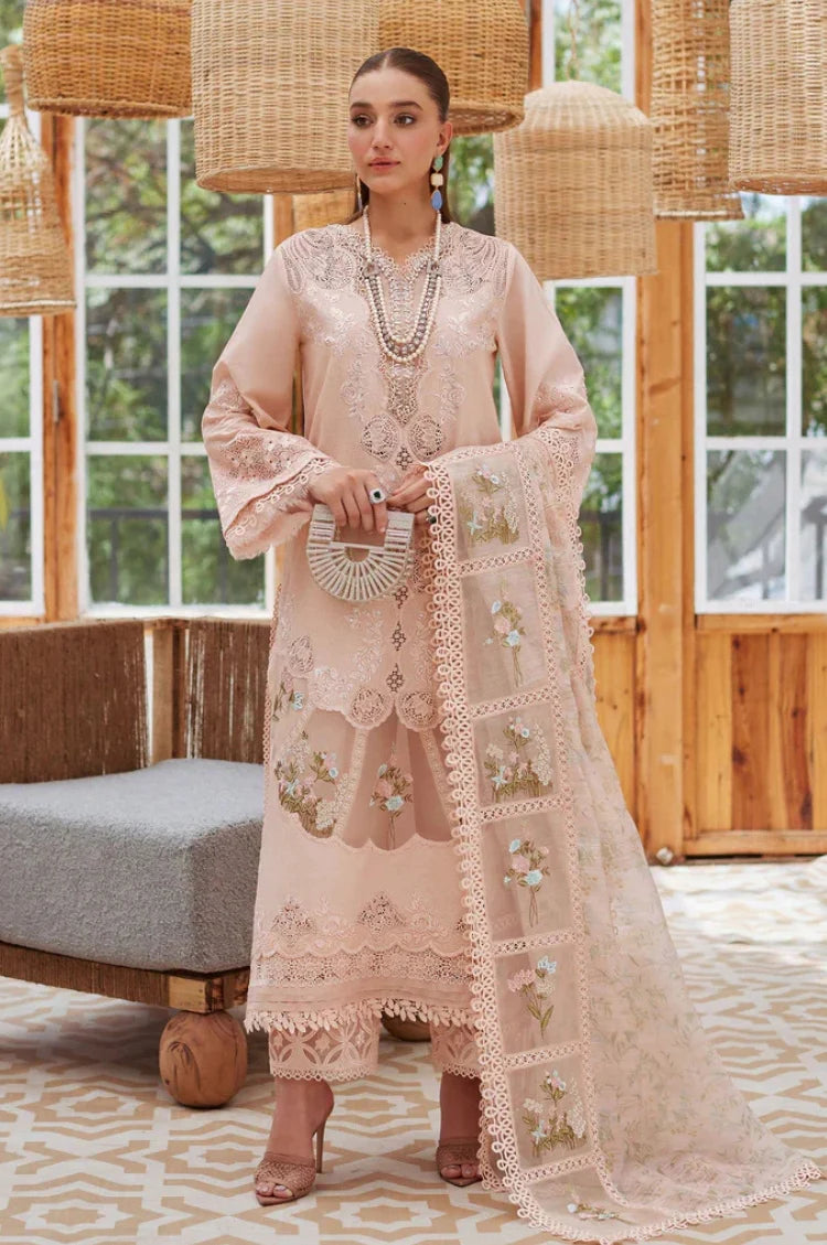 CRIMSON-3PC LAWN LASERWORK EMBROIDERED SHIRT WITH CHIFFON PRINTED EMBROIDERED DUPATTA AND TROUSER-NC-2648