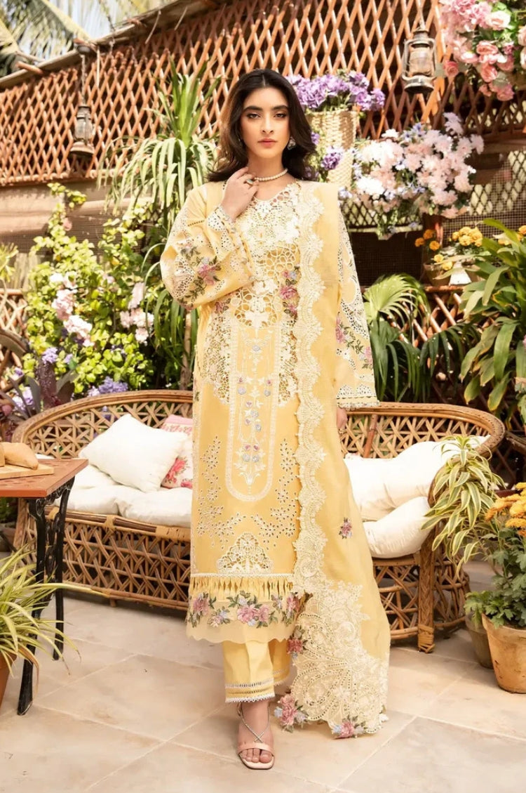 ELAF-3PC LAWN CHIKANKARI EMBROIDERED SHIRT WITH KHADDI NET EMBROIDERED DUPATTA AND TROUSER-NC-2629