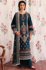 MAHNUR-3PC LAWN LASERWORK EMBROIDERED SHIRT WITH KHAADI NET EMBROIDERED DUPATTA AND TROUSER-NC-2689