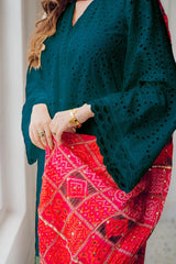 MARIA B-3PC CHIKANKAARI LAWN EMBROIDERED SHIRT WITH CHUNRI PRINT DUPATTA AND TROUSER-NC-2658-Z