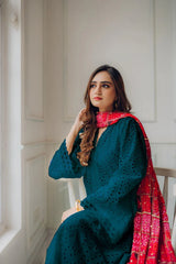 MARIA B-3PC CHIKANKAARI LAWN EMBROIDERED SHIRT WITH CHUNRI PRINT DUPATTA AND TROUSER-NC-2658-Z