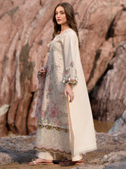MAHNUR-3PC LAWN LASERCUTWORK EMBROIDERED SHIRT WITH KHAADI NET EMBROIDERED DUPATTA AND TROUSER-NC-2621