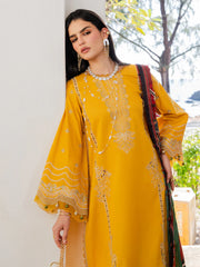 IZEL-3PC LAWN EMBROIDERED SHIRT WITH CHIFFON PRINT DUPATTA AND EMB TROUSER-NC-2621