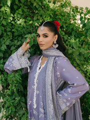 MAHNUR-3PC LAWN EMBROIDERED SHIRT WITH KHADDI NET EMBROIDERED DUPATTA AND TROUSER-NC-