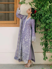 MAHNUR-3PC LAWN EMBROIDERED SHIRT WITH KHADDI NET EMBROIDERED DUPATTA AND TROUSER-NC-