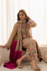 VINTAGE-3PC LAWN EMBROIDERED SHIRT WITH CHIFFON TYE&DYE DUPATTA AND TROUSER-NC-2668