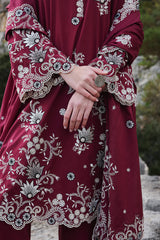 IMAGE-3PC LAWN EMBROIDERED SHIRT WITH KHADDI NET EMBROIDERED DUPATTA AND EMB TROUSER-NC-2645