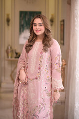 ANEELAS-3PC LAWN CHIKAN EMBROIDERED SHIRT WITH LAWN EMB DUPATTA AND TROUSER-NC-2667