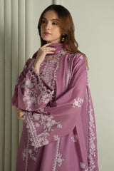 CROSS STITCH-3PC LAWN EMBROIDERED SHIRT WITH CHIFOON MBROIDRERD DUPATTA & TROUSER-NC-2601