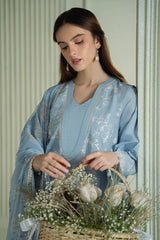 CROSS STITCH-3PC LAWN EMBROIDERED SHIRT WITH CHIFFON PRINTED DUPATTA AND TROUSER-NC-2612