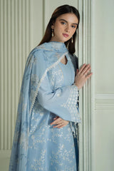 CROSS STITCH-3PC LAWN EMBROIDERED SHIRT WITH CHIFFON PRINTED DUPATTA AND TROUSER-NC-2612