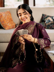 IZEL-3PC LAWN EMBROIDERED SHIRT WITH KHAADI EMBROIDERED DUPATTA & TROUSER-NC-2604