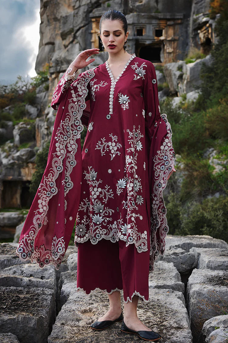 IMAGE-3PC LAWN EMBROIDERED SHIRT WITH KHADDI NET EMBROIDERED DUPATTA AND EMB TROUSER-NC-2645