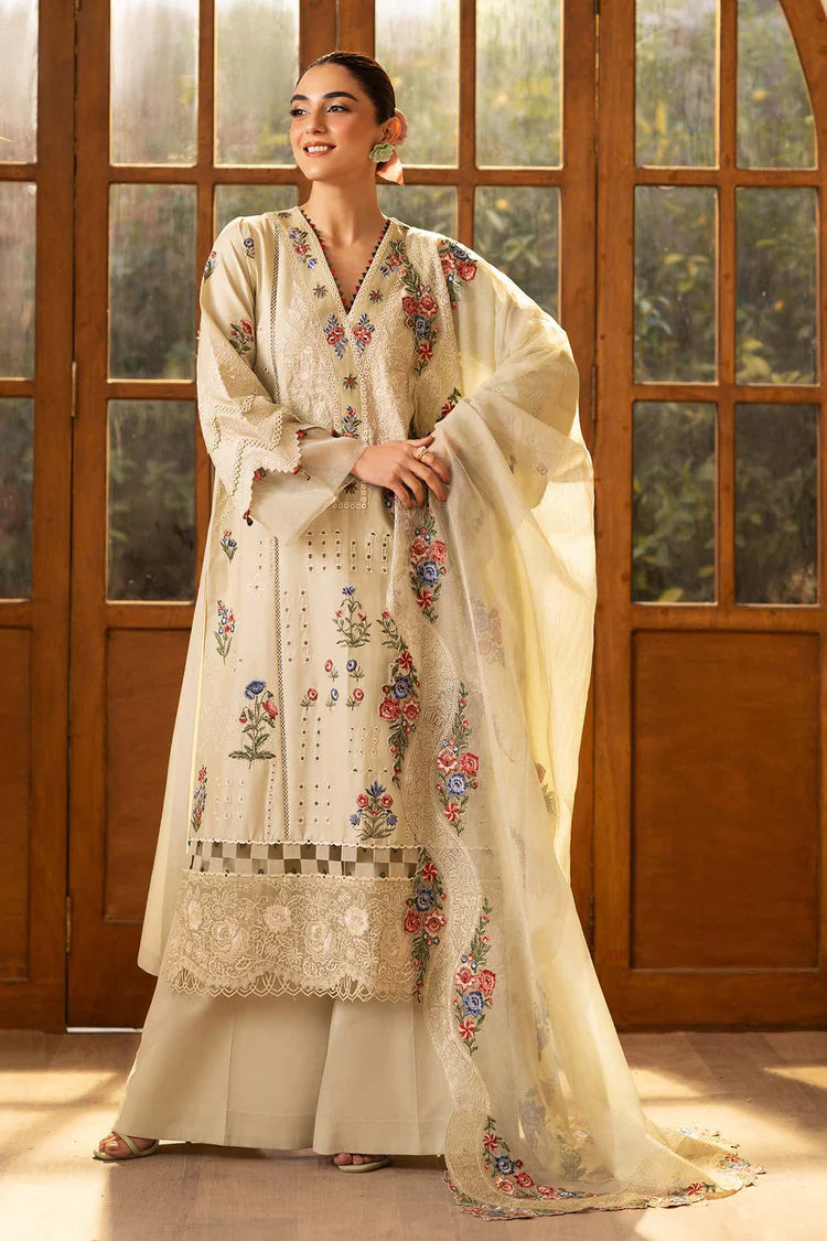 CRIMSON-3PC LAWN EMBROIDERED SHIRT WITH KHAADI NET EMBROIDERED DUPATTA AND TROUSER-NC-2634