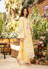 ELAF-3PC LAWN CHIKANKARI EMBROIDERED SHIRT WITH KHADDI NET EMBROIDERED DUPATTA AND TROUSER-NC-2629