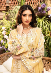 ELAF-3PC LAWN CHIKANKARI EMBROIDERED SHIRT WITH KHADDI NET EMBROIDERED DUPATTA AND TROUSER-NC-2629