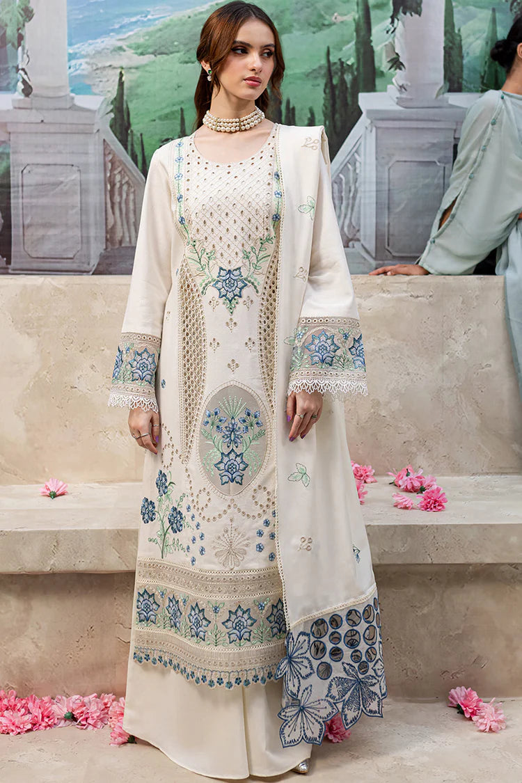 MAHNUR-3PC LAWN LASERCUT EMB SHIRT WITH LAWN LASERCUT EMB DUPATTA & TROUSER-NC-2625