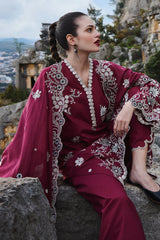 IMAGE-3PC LAWN EMBROIDERED SHIRT WITH KHADDI NET EMBROIDERED DUPATTA AND EMB TROUSER-NC-2645