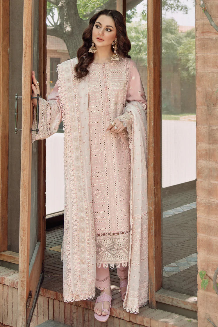 JAZMIN-3PC LAWN CHIKANKARI EMBROIDERED SHIRT WITH KHADDI NET EMB DUPATTA AND TROUSER -NC-2652