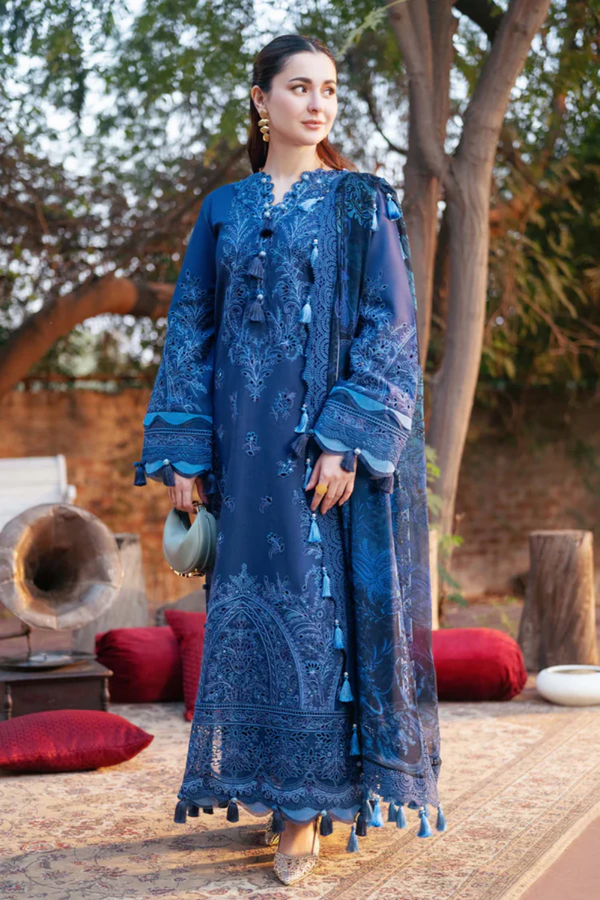 JADE-3PC LAWN CHIKANKARI EMBROIDERED SHIRT WITH CHIFFON PRINTED DUPATTA AND TROUSER -NC-2602