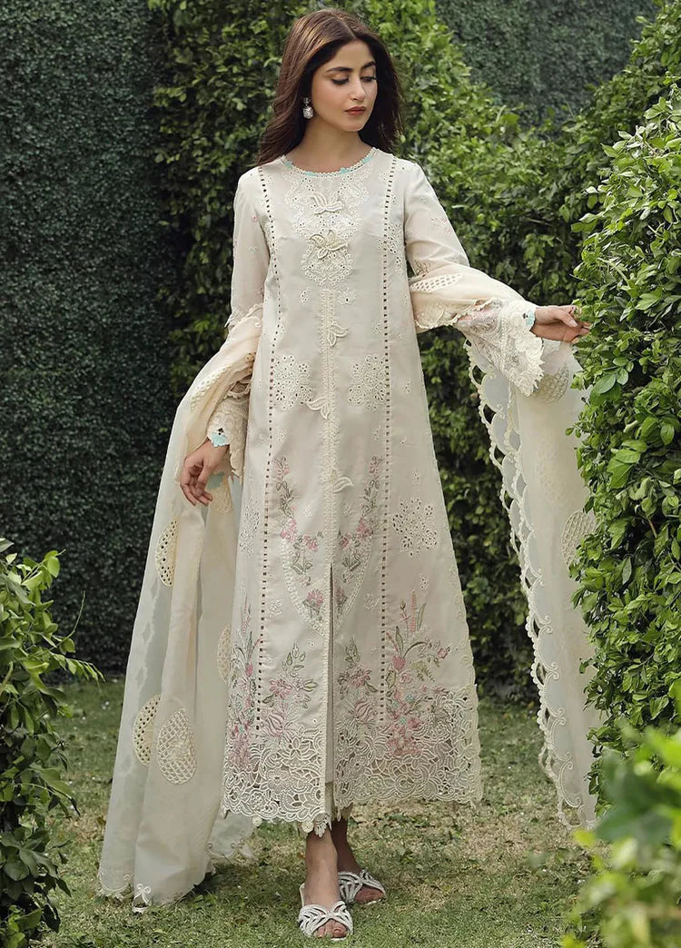QALAMQAR-3PC LAWN CHIKAANKARI EMBROIDERED SHIRT WITH KHAADI NET EMBROIDERED DUPATTA AND TROUSER-NC-2630
