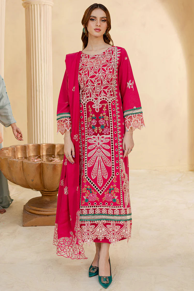JAZMIN-3PC LAWN LASER EMBROIDERED SHIRT WITH LAWN LASER EMBROIDERED READY TO WEAR DUPATTA-NC-2649