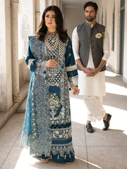 MAHNUR-3PC LAWN EMBROIDERED SHIRT WITH ORGANZA EMBROIDERED DUPATTA AND TROUSER-NC-2609